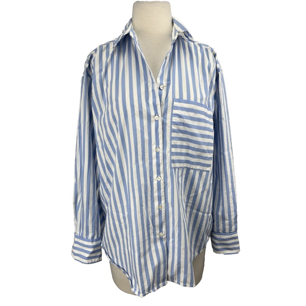 AYR The Deep End Blue Stripe Cotton Poplin long sleeve button up shirt Small